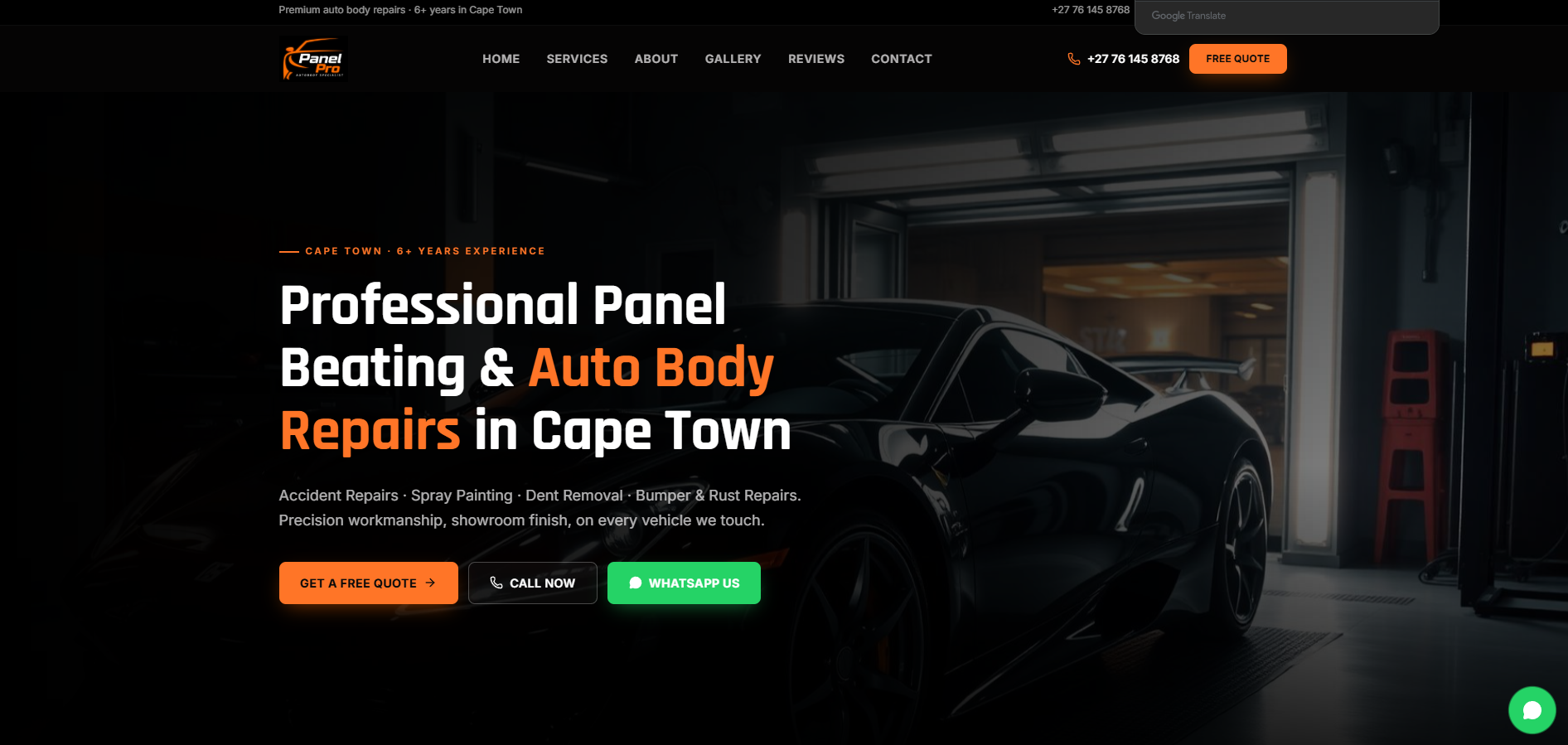 PanelPro Auto Body Repair Website preview